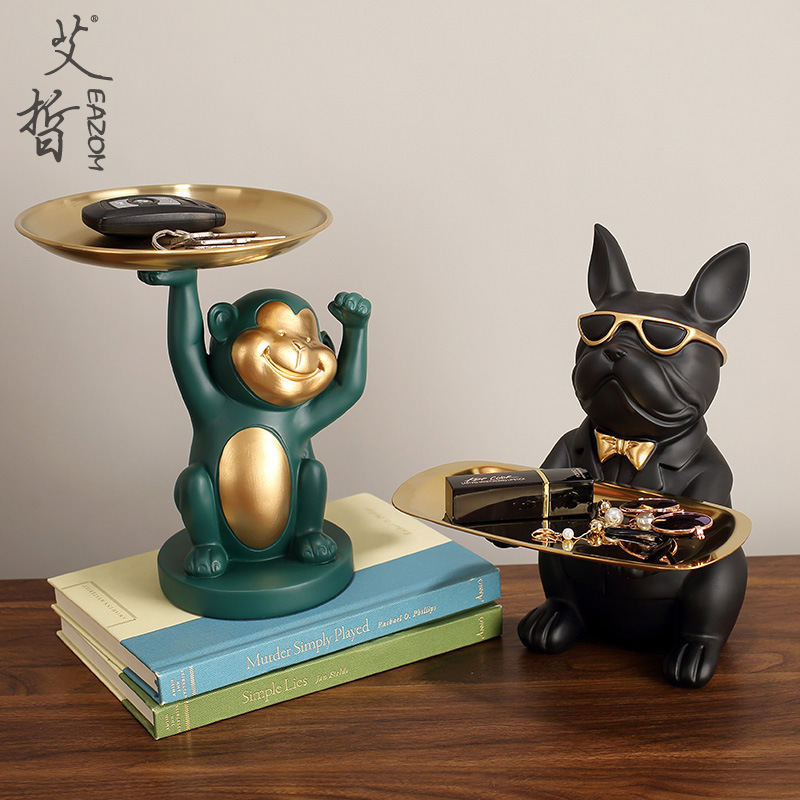 北欧风格小狗收纳盘糖果盘家居客厅鞋柜茶几餐桌摆件开业乔迁礼品|ru