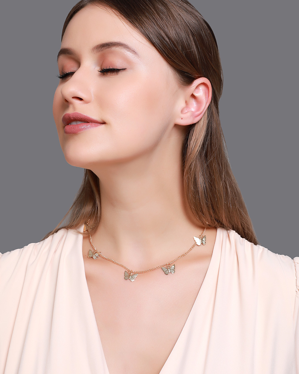 Jewelry temperament small butterfly earrings necklace fashionable and exquisite collarbone chain_voghion.com