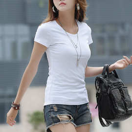 批发短袖T恤女清仓夏季韩国新款学生衣服女白色黑色修身上衣