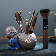 紫砂福字小和尚茶道配件六君子套裝功夫茶具配件黑檀木茶夾擺件