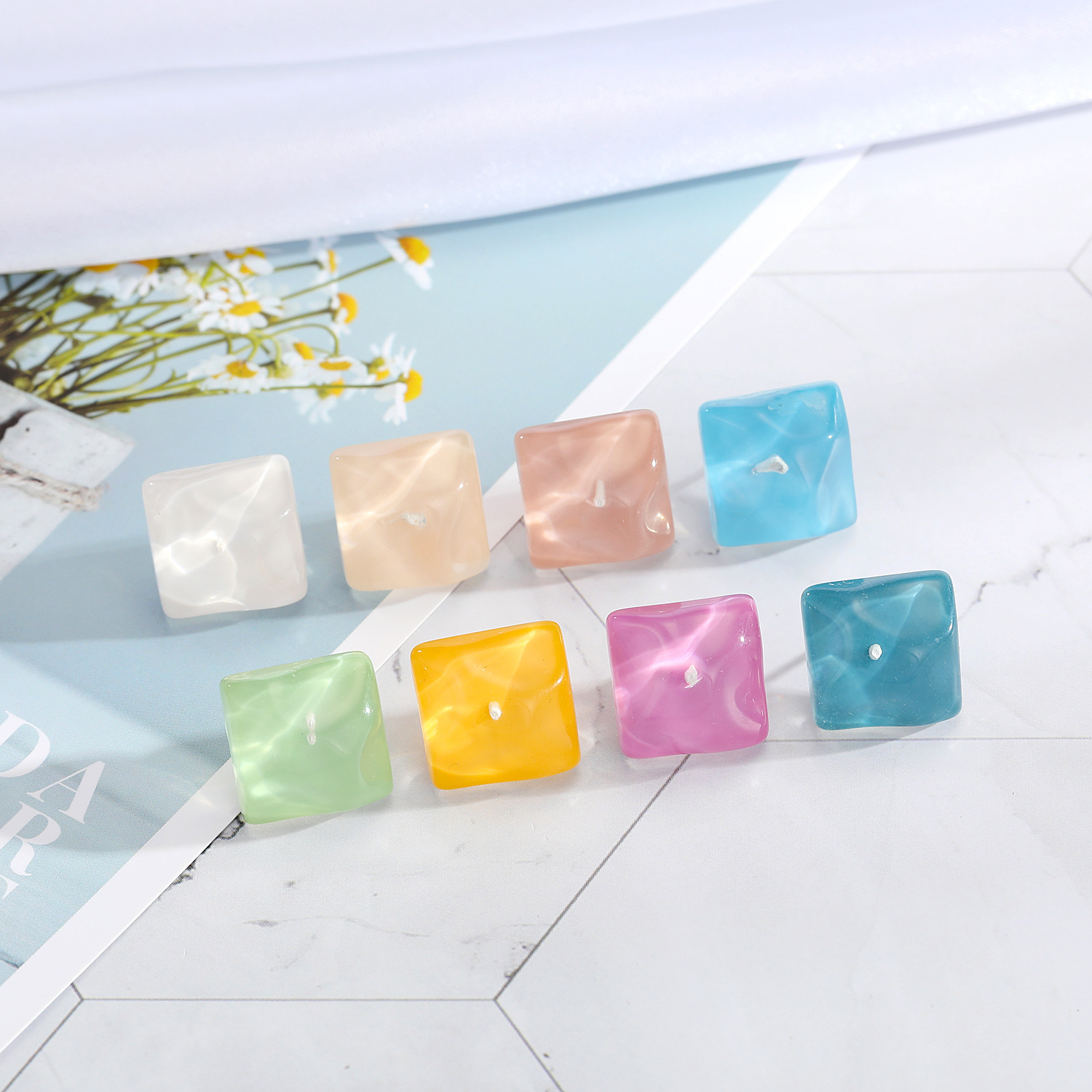 New Minimalist 925 Silver Needle Stud Wave Transparent Candy Square Resin Earrings display picture 2