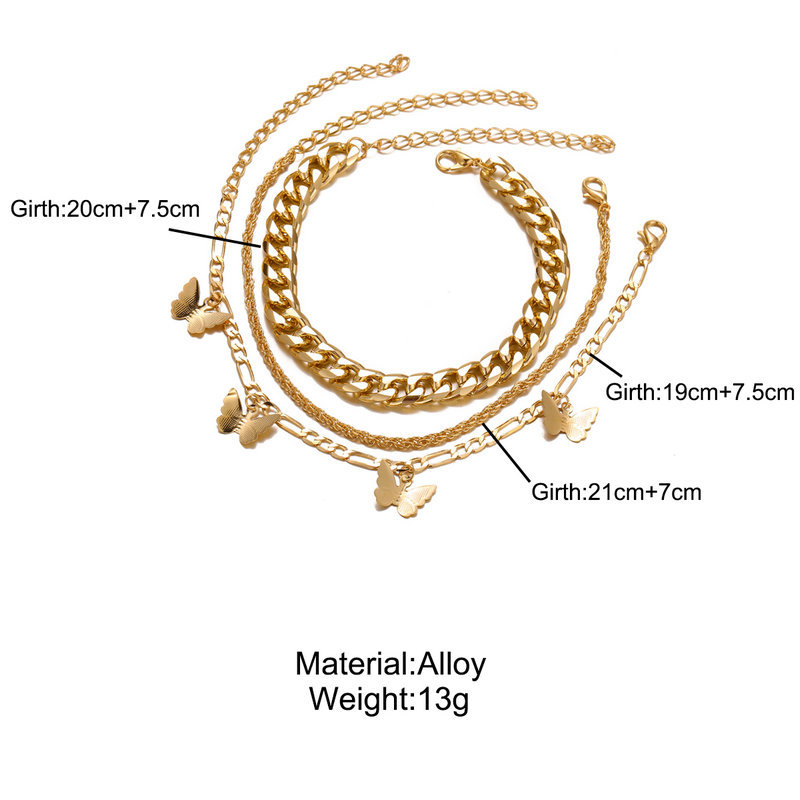 New Butterfly Chain Multilayer Simple Golden Alloy Anklet Set 3 Pack For Women Nihaojewelry display picture 1