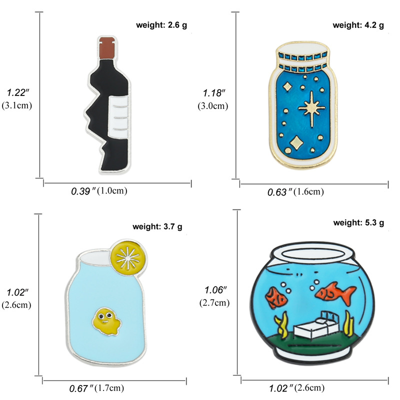 Cartoon Fish Tank Bottle Wine Bottle Lemon Drink Combination Cute Dripping Oil Alloy Brooch display picture 2
