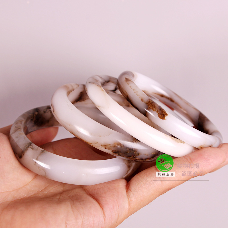 天然玉石手镯  精品缠丝玉石手环  高仿戈壁玉金丝玉扁条圆条手镯