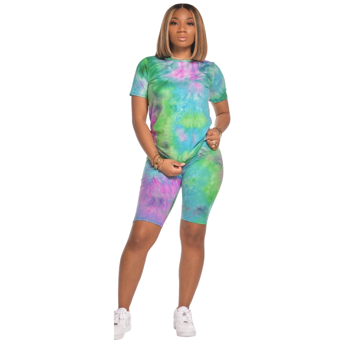 Casual Sports Print Round Neck Short-Sleeved Set NSSJW58862