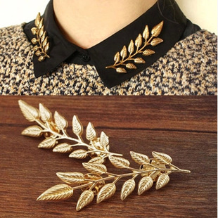 European and American retro fashion elegant tree leaf brooch personality shirt collar pin suit collar buckle collar clip corsage