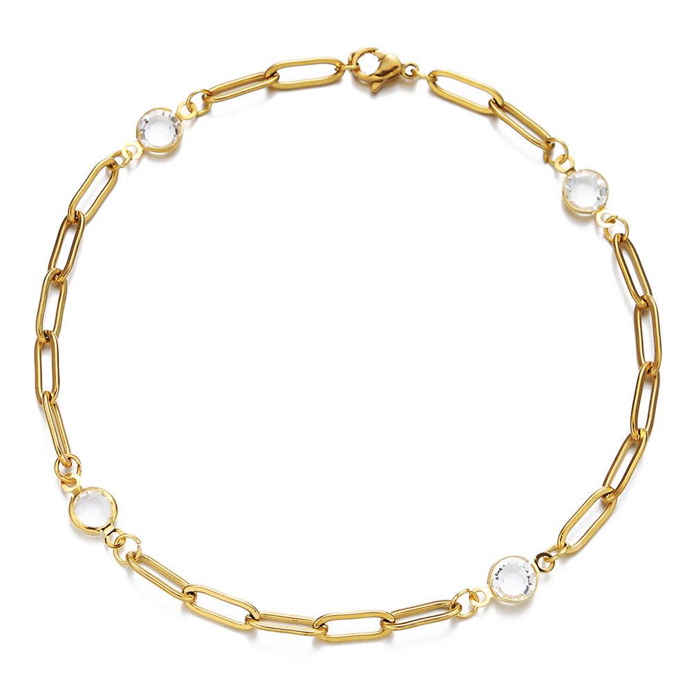 Women'S Gender Wholesale Hip-hop Simple Style Geometric Stainless Steel Gold Plated Artificial Crystal Bracelets