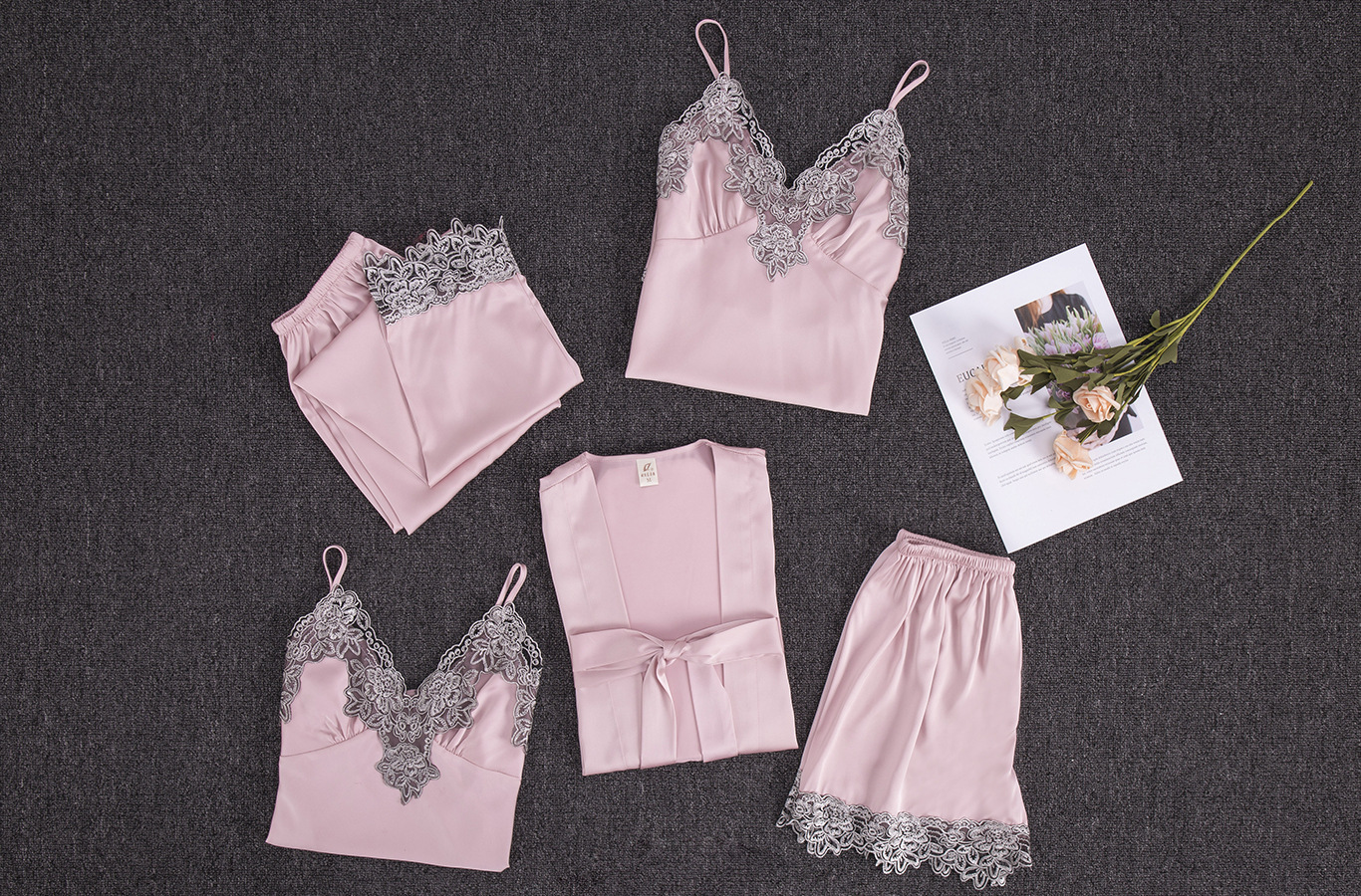 fashion comfortable five-piece satin pajamas   NSJO30233