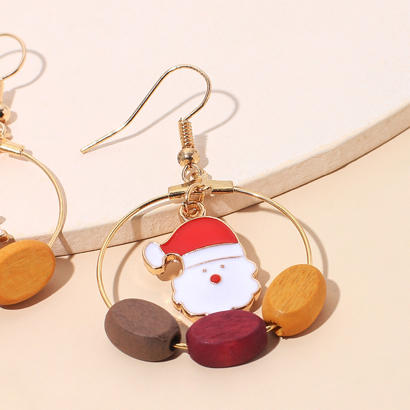 7g Weight Earrings Classification Wedding, Travel, Birthday, Festival Occasion Women'S Gender Christmas, Vintage Style Style Asymmetrical Big Circle Wood Christmas Earrings 6