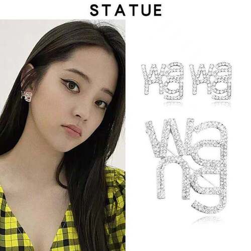 S925 Silver Needle King Wang Letter Earrings for Women Korean Retro Earrings European and American Earrings Earrings Jewelry Wholesale