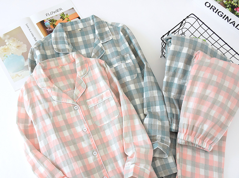 新款纱布情侣格子睡衣