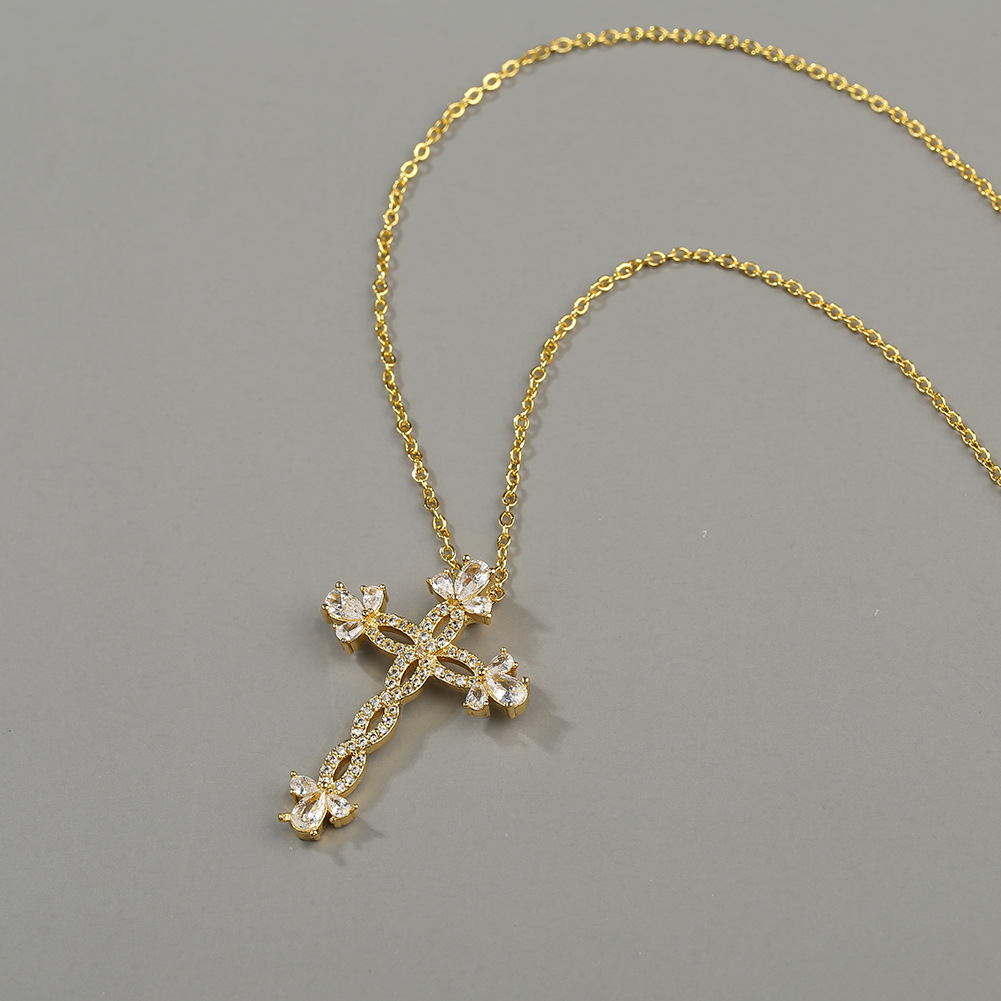 Copper Zircon Pendant Cross Necklace display picture 4