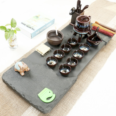 Manufactor Direct selling household to work in an office ceramics a complete set Kungfu Online tea set suit Block Black stone tea tray One piece On behalf of