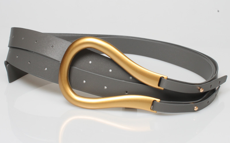 90g Weight Women'S Gender Khaki, Coffee, Grey, White, Black Color Fashion Large Metal Horseshoe Buckle Double Belt 9