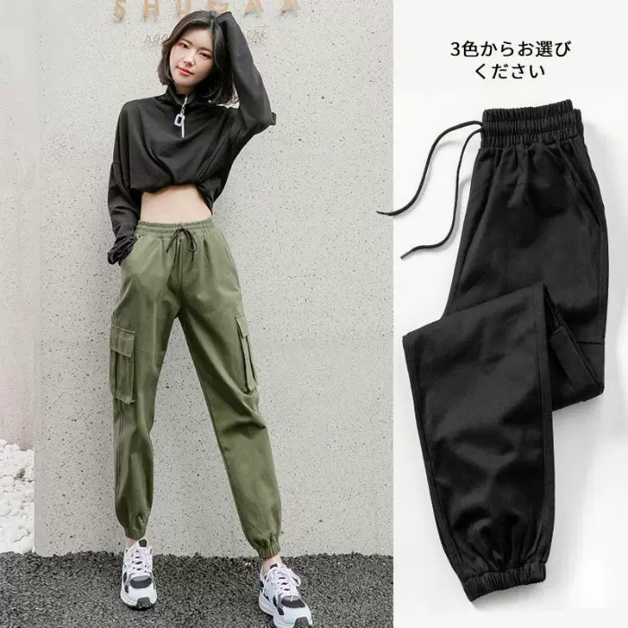 2020新款束脚工装裤女秋季宽松bf裤子女潮直筒高腰显瘦休闲裤