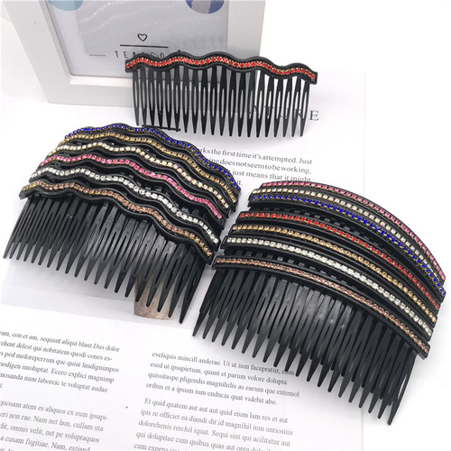 Plastic 11 cm large single row diamond-encrusted straight wavy hair comb insert comb two yuan shop one yuan a piece of hair accessories