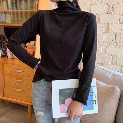 Korean Edition Retro fashion Sparkling Base coat Western style Self cultivation Internal lap jacket Autumn and winter Wood ear Half a Long sleeve