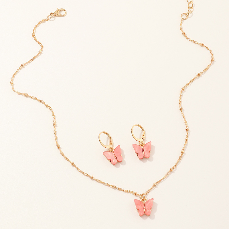 explosive accessories multicolor butterfly necklace earring set temperament small butterfly jewelry
