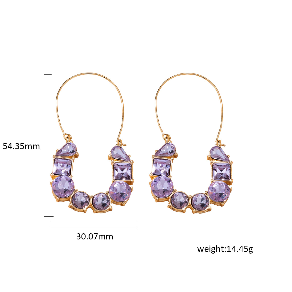 Retro Purple Diamond Earrings display picture 5