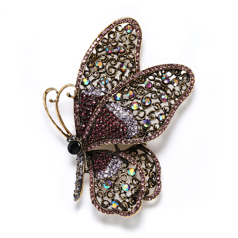 Retro Exaggerated Butterfly Alloy Plating Hollow Out Inlay Rhinestones Women's Brooches display picture 5