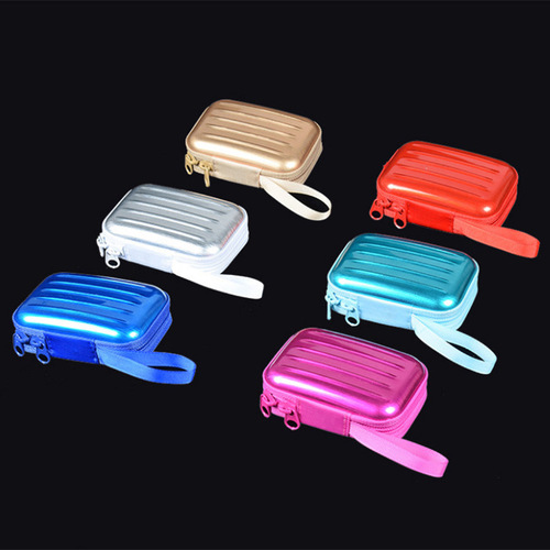 New creative brushed zipper square tinplate coin purse data cable storage bag simple object storage box
