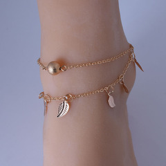 Cross-border AliExpress Fashion Minimalist Trend Accessory Alloy Women's Handmade Double-layer Bead Leaf Foot Chain