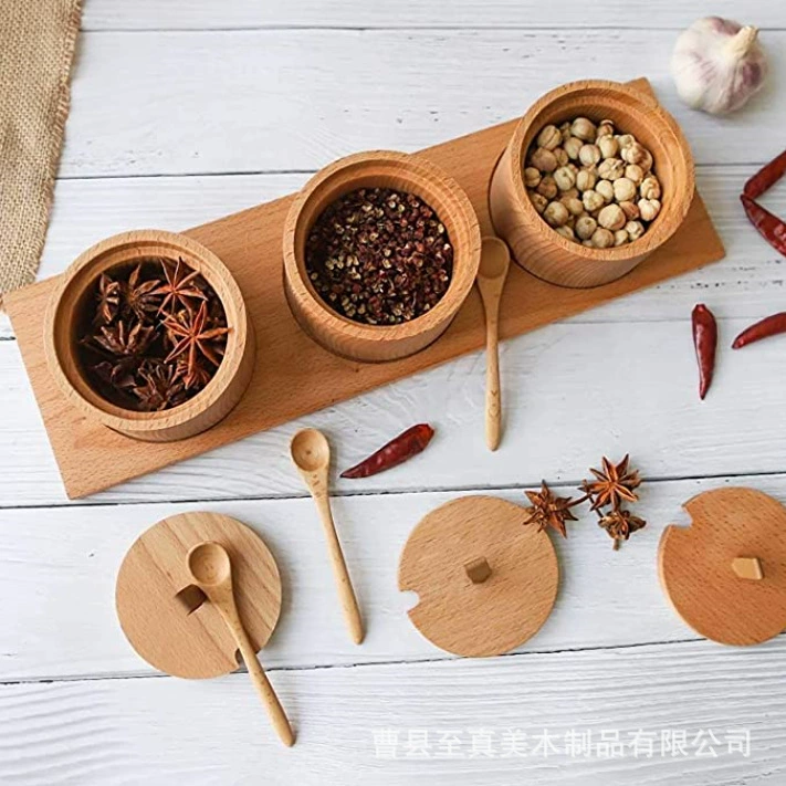 Банка для приправ в японском стиле креативная бутылка для приправ коробка для специй деревянная соляная банка из цельного дерева в стиле ретро с крышкой Баночка для приправ Кухонные принадлежности