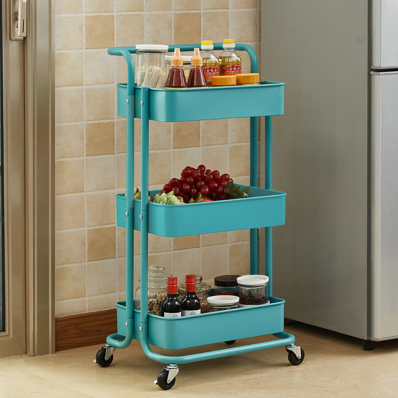 金属置物架落地卧室厨房小推车家用收纳架可移动浴室带轮手推车