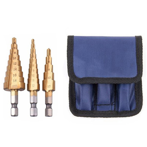 3pc metric hexagonal handle step drill, metal fixed point drilling drill set, bagged step drilling pagoda drill