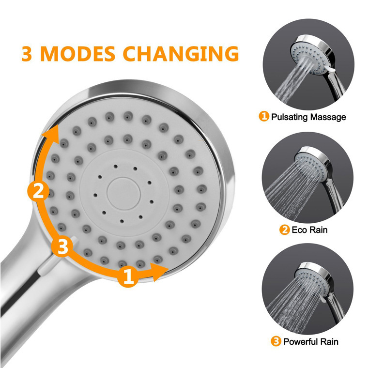 外贸手持花洒喷头 简易三功能花洒套装低压增压淋浴头工厂批发OEM