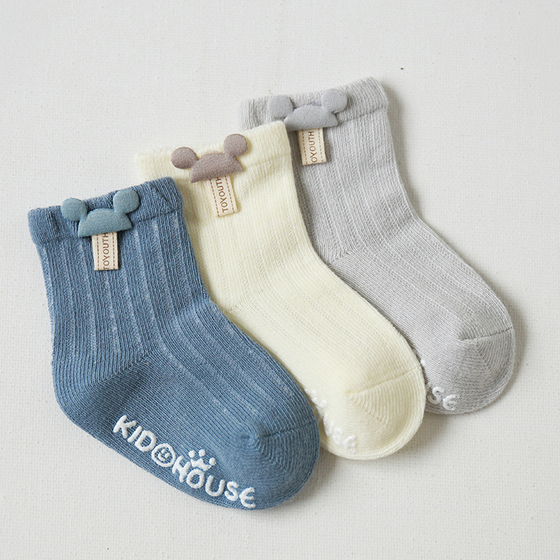 Spring And Autumn Combed Cotton Baby Socks, Baby Non-slip Floor Socks, Newborn Children's Socks, Cartoon Accessories, Three Pairs