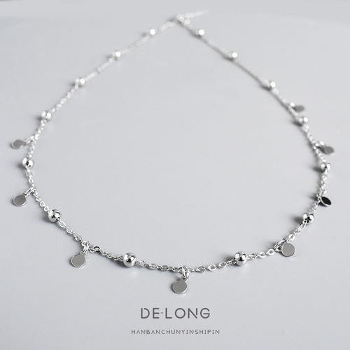Personalized simple bead necklace s925 sterling silver necklace ins style Korean style temperament women's round clavicle chain jewelry