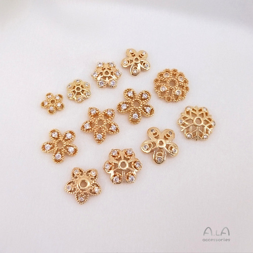 Color-preserving 14K gold-plated zircon flower tray, flashing zirconium snowflake tray, handmade diy bracelet, bracelet, beads, bead cap accessories