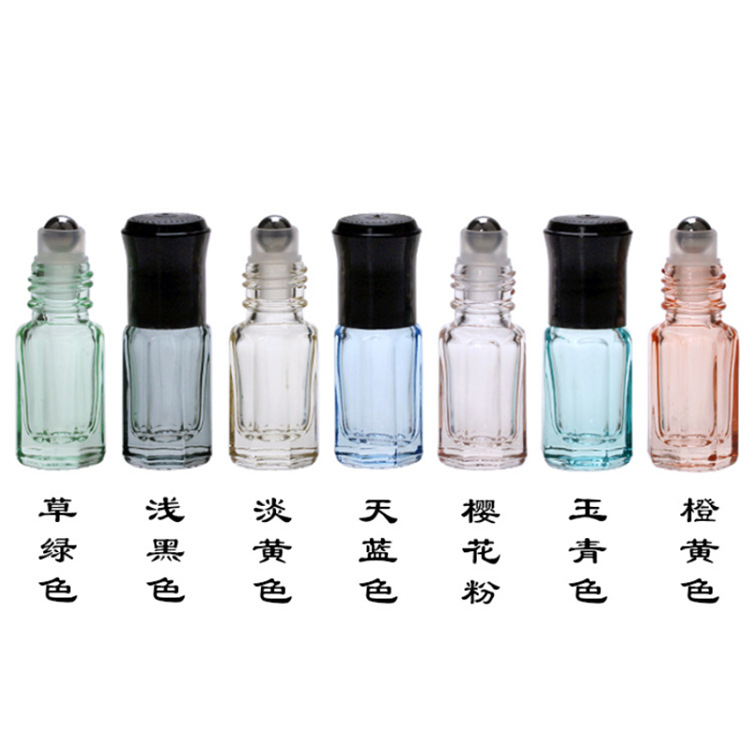 3ml botella de bola de rodillo octogonal color transparente aceite esencial perfume sub-botella