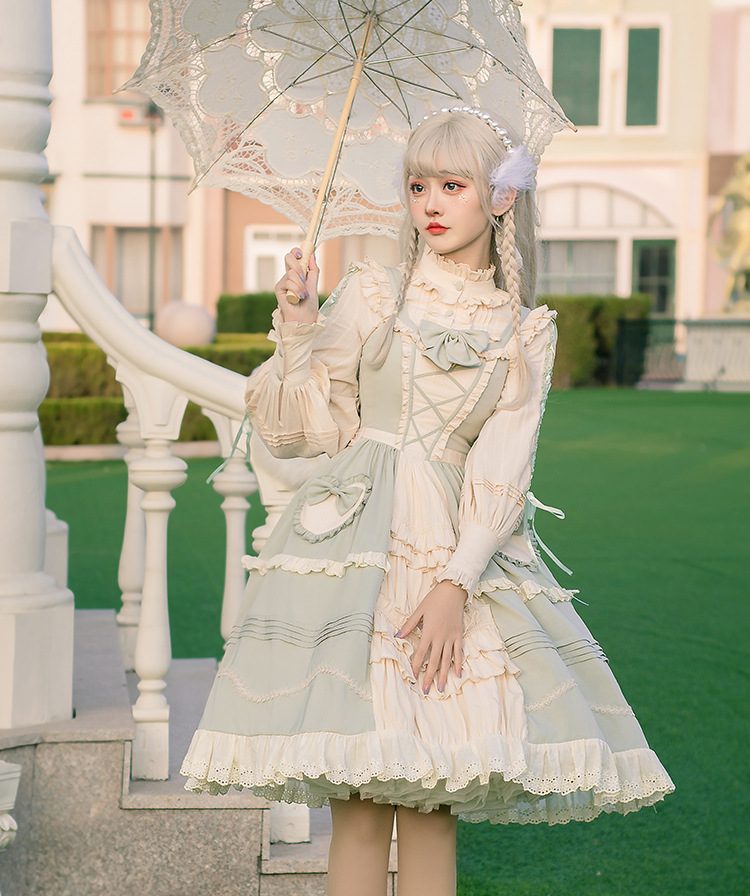 樱洛芙lolita裙原创 三月扶桑JSK 日系田园风正开禁若草色小裙子-阿里巴巴