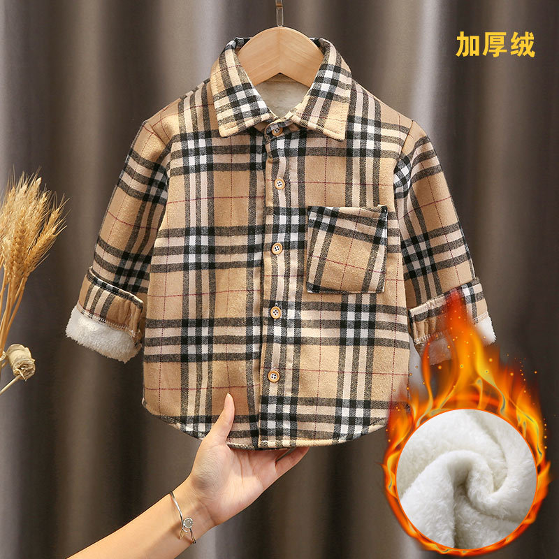 Boys plus velvet shirt 2021 new autumn a...