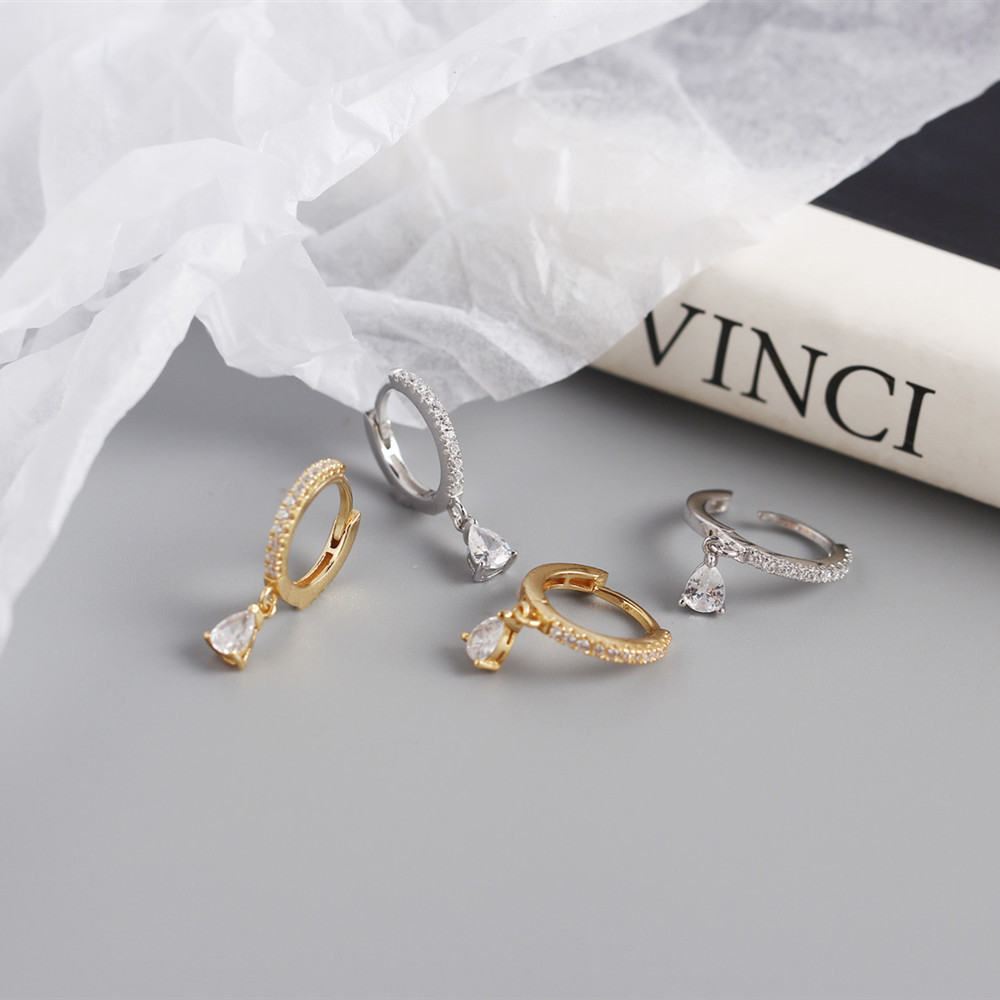 S925 sterling silver geometric water drop diamond ear buckle wholesale Nihaojewelry