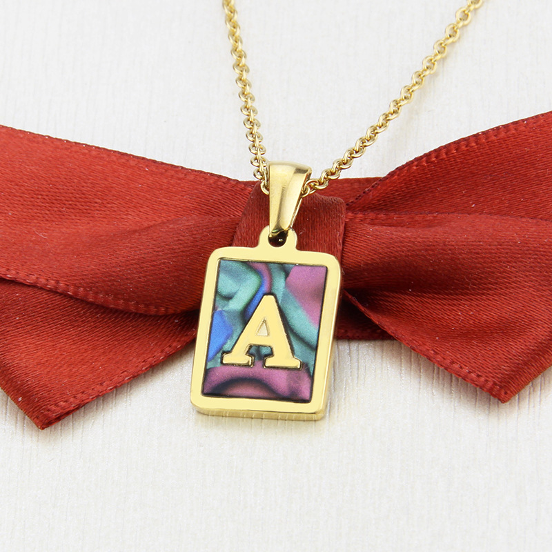 stainless steel square shell 26 letter necklace