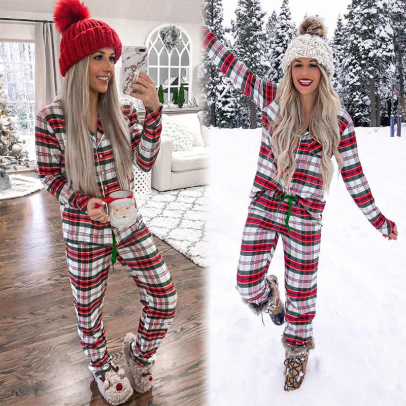 Traje de pijama de manga larga de rayas rojas de Navidad NSKX9379