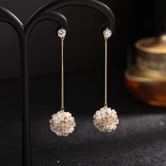 Korean cute flower ball earring hook personal style earrings for women, simple long silver needle earrings, temperament shell flower earrings.