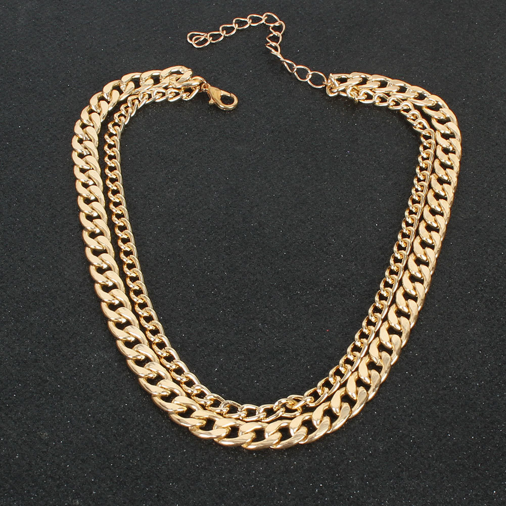 Multi-layer Golden Thick Chain Necklace display picture 3