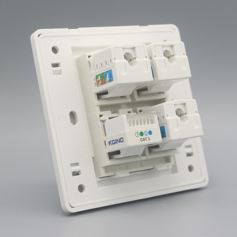 86型四口1个电话3个六类千兆网线插座含千兆网络模块电脑插座面板