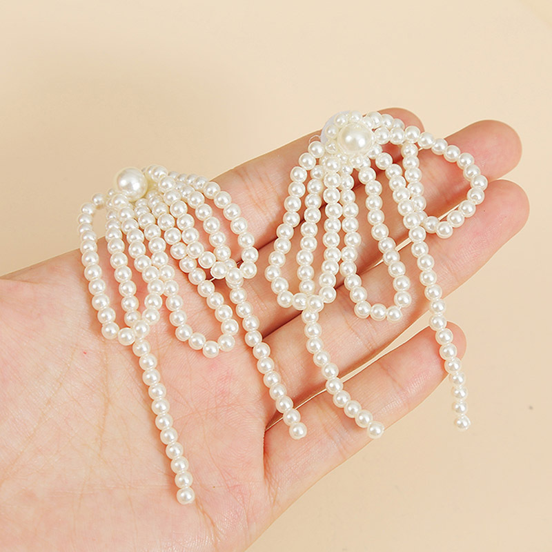 Korean Temperament Hand-woven Pearl Tassel Earrings Personality Long Earrings Jewelry Wholesale Nihaojewelry display picture 4