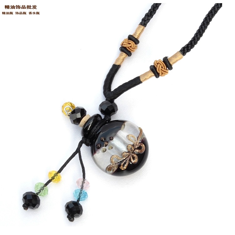 中国精油饰品网黑色扁圆双扣绳巴洛克琉璃瓶项链3.jpg