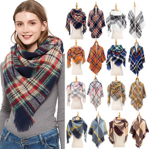 Thickened warm loop yarn bristle Plaid square scarf scarf for women