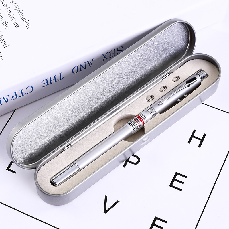 Suministro directo de fábrica Bolígrafo De Metal bolígrafo de plata pluma de hierro caja electrónica bolígrafo de negocios pluma láser de luz LED