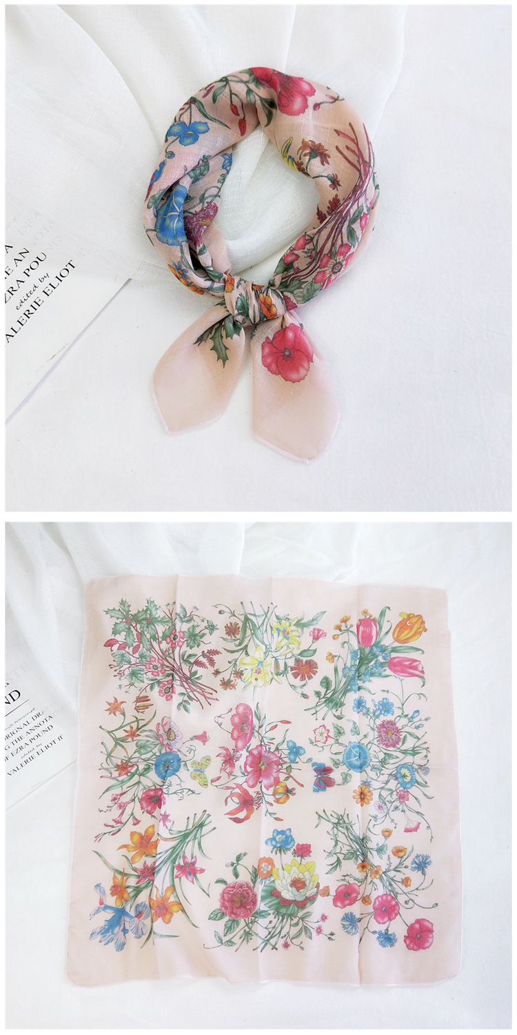 50g Weight Silk Scarf Classification Travel Occasion Unisex Gender Printing Design Sweet Style Grey&Pink, Grey, White, Purple, Green, Blue, Camel, Yellow, Black Color Cotton Linen Small Square Scarf 15