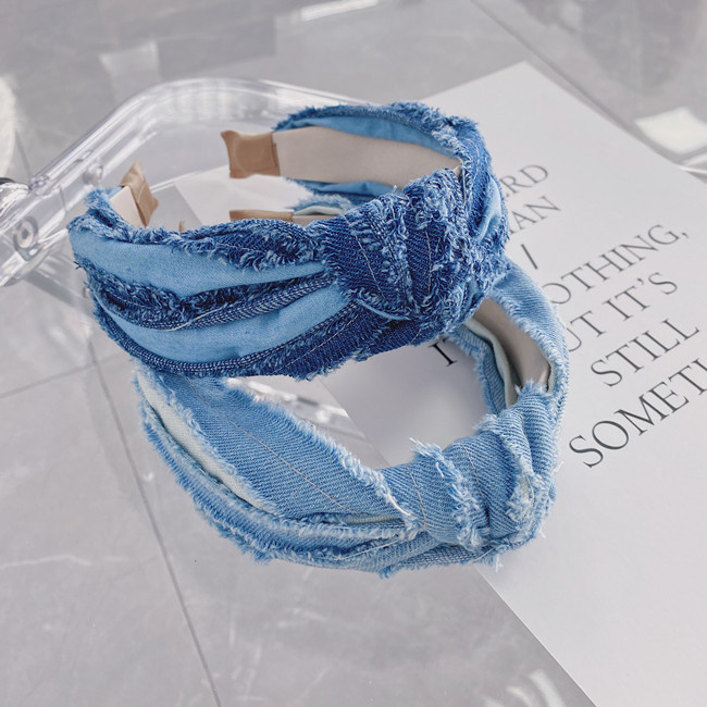 Korean Fashion Fold Denim Fabric Wide-brimmed New Handmade Knotted Hair Bundle Headband display picture 9