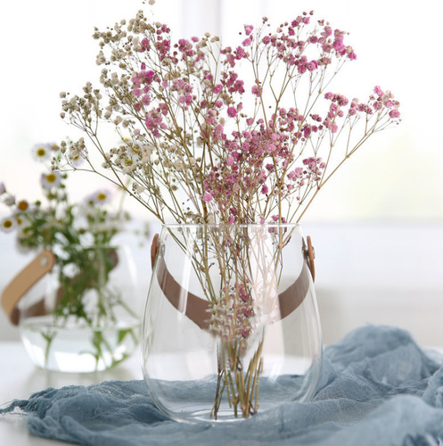 Nordic creative leather portable glass vase hydroponic plant flower container glass dry flower craft creative home
