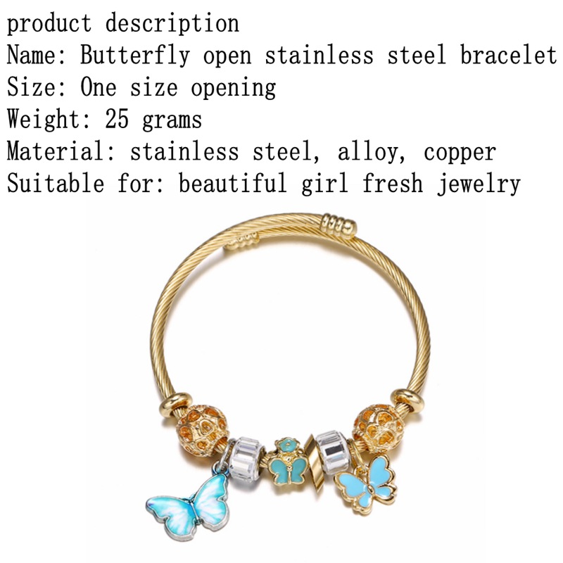 Mode Papillon Acier Au Titane Bracelet Peinture Strass Acier Inoxydable Bracelets display picture 1